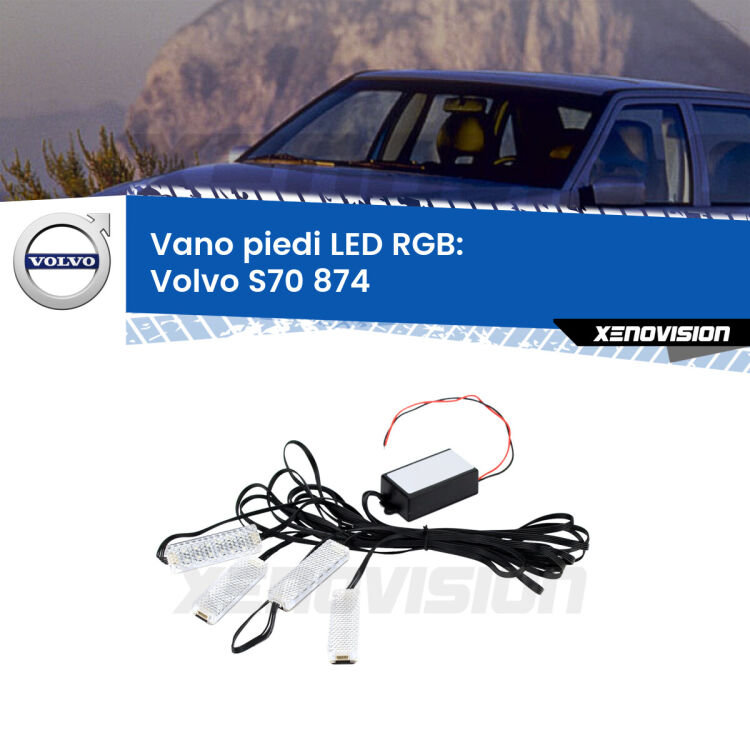 <strong>Kit placche LED cambiacolore vano piedi Volvo S70</strong> 874 1997 - 2000. 4 placche <strong>Bluetooth</strong> con app Android /iOS.