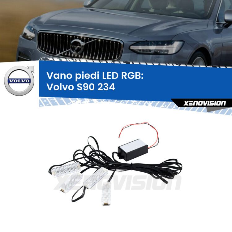 <strong>Kit placche LED cambiacolore vano piedi Volvo S90</strong> 234 2016 in poi. 4 placche <strong>Bluetooth</strong> con app Android /iOS.