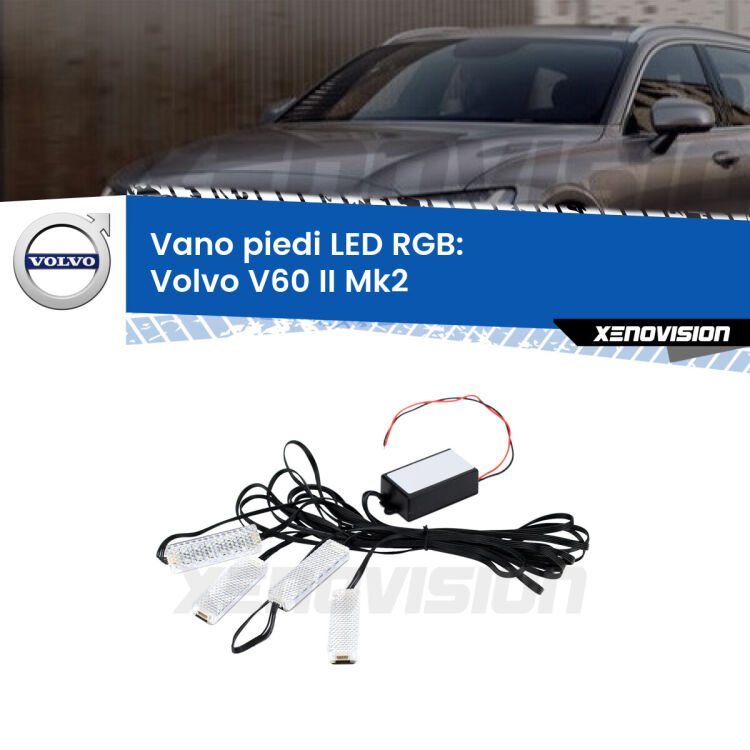 <strong>Kit placche LED cambiacolore vano piedi Volvo V60 II</strong> Mk2 2018 in poi. 4 placche <strong>Bluetooth</strong> con app Android /iOS.