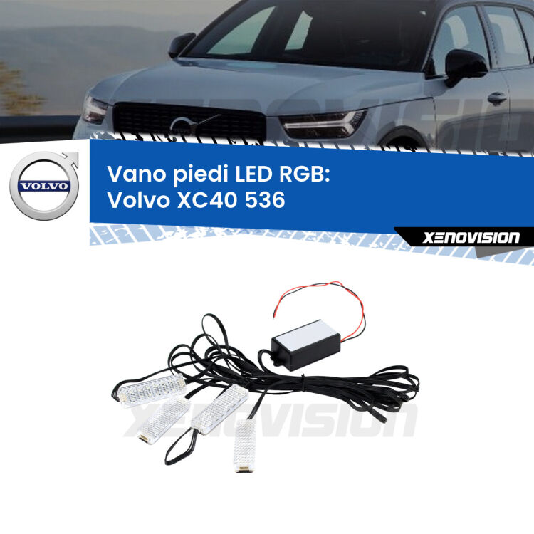 <strong>Kit placche LED cambiacolore vano piedi Volvo XC40</strong> 536 2017 in poi. 4 placche <strong>Bluetooth</strong> con app Android /iOS.