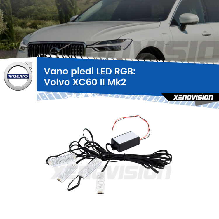 <strong>Kit placche LED cambiacolore vano piedi Volvo XC60 II</strong> Mk2 2017 in poi. 4 placche <strong>Bluetooth</strong> con app Android /iOS.