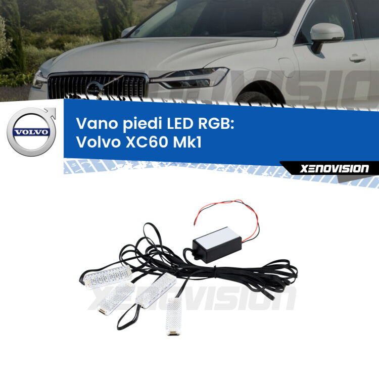 <strong>Kit placche LED cambiacolore vano piedi Volvo XC60</strong> Mk1 2008 - 2016. 4 placche <strong>Bluetooth</strong> con app Android /iOS.