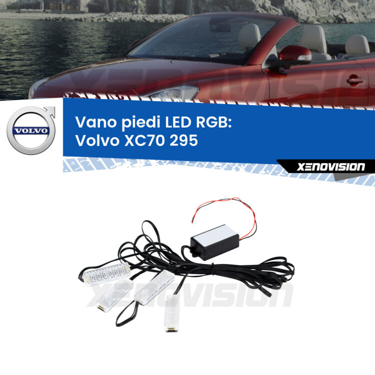 <strong>Kit placche LED cambiacolore vano piedi Volvo XC70</strong> 295 1997 - 2007. 4 placche <strong>Bluetooth</strong> con app Android /iOS.