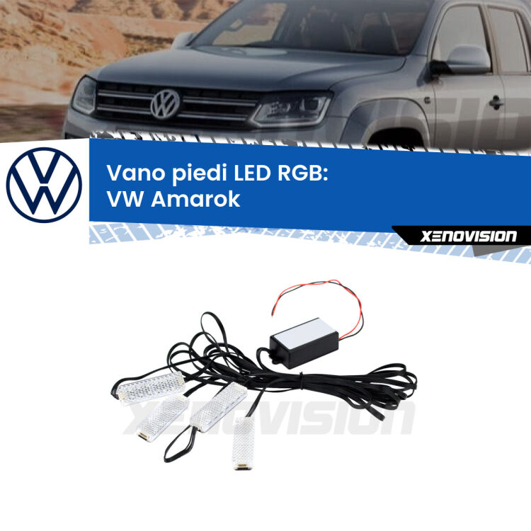 <strong>Kit placche LED cambiacolore vano piedi VW Amarok</strong>  2010 - 2016. 4 placche <strong>Bluetooth</strong> con app Android /iOS.