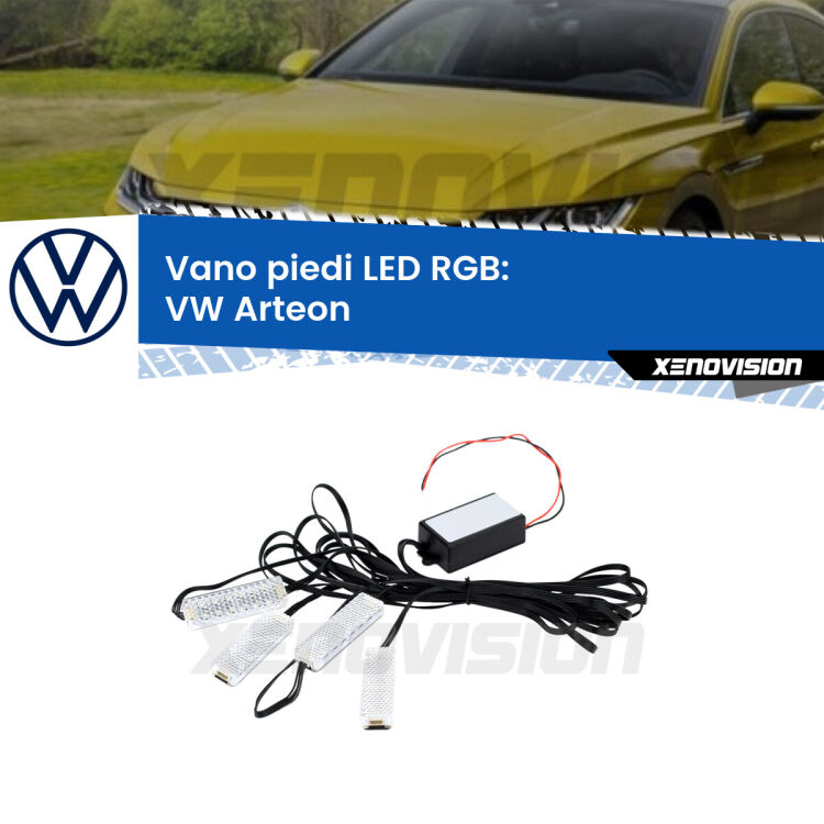 <strong>Kit placche LED cambiacolore vano piedi VW Arteon</strong>  2017 in poi. 4 placche <strong>Bluetooth</strong> con app Android /iOS.