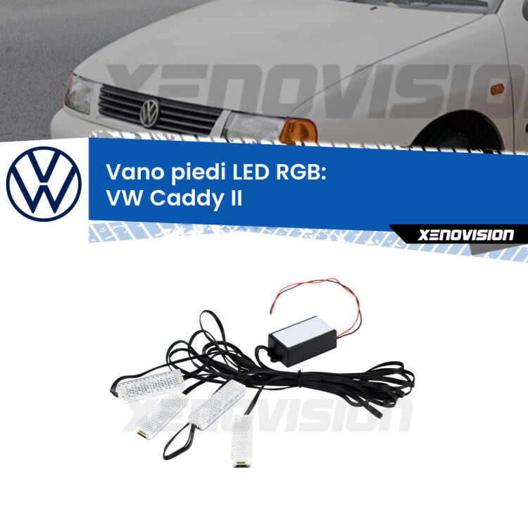 <strong>Kit placche LED cambiacolore vano piedi VW Caddy II</strong>  1996 - 2004. 4 placche <strong>Bluetooth</strong> con app Android /iOS.