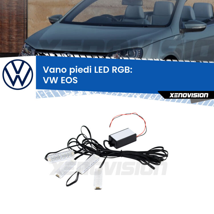 <strong>Kit placche LED cambiacolore vano piedi VW EOS</strong>  2006 - 2015. 4 placche <strong>Bluetooth</strong> con app Android /iOS.