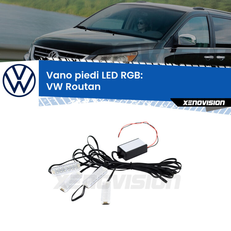 <strong>Kit placche LED cambiacolore vano piedi VW Routan</strong>  2008 - 2013. 4 placche <strong>Bluetooth</strong> con app Android /iOS.