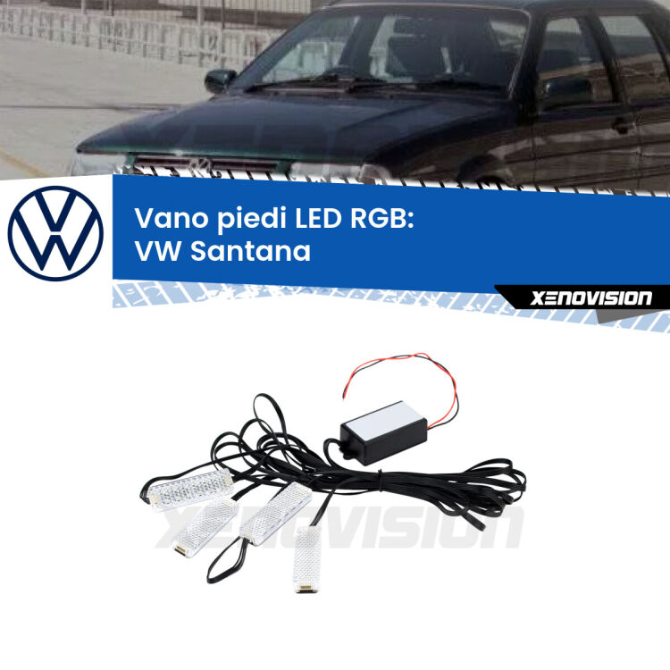 <strong>Kit placche LED cambiacolore vano piedi VW Santana</strong>  1995 - 2012. 4 placche <strong>Bluetooth</strong> con app Android /iOS.