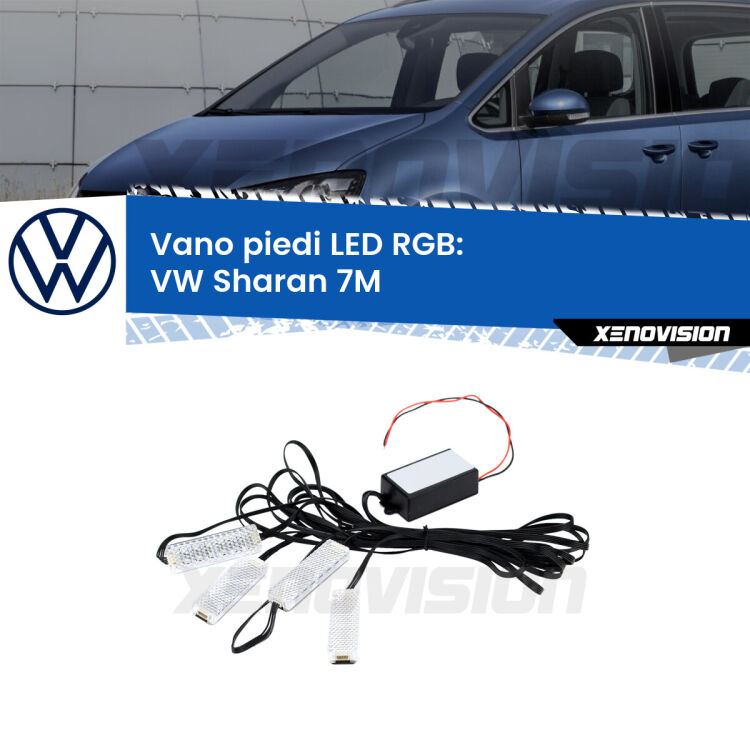 <strong>Kit placche LED cambiacolore vano piedi VW Sharan</strong> 7M 1995 - 2010. 4 placche <strong>Bluetooth</strong> con app Android /iOS.