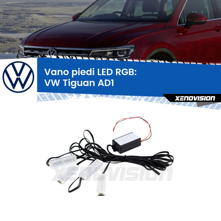 <strong>Kit placche LED cambiacolore vano piedi VW Tiguan</strong> AD1 2016 in poi. 4 placche <strong>Bluetooth</strong> con app Android /iOS.
