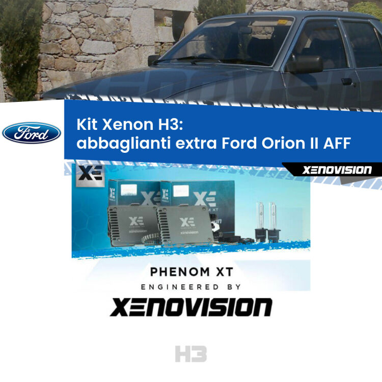 <strong>Kit Xenon H3 Professionale per abbaglianti extra Ford Orion II </strong> AFF 1985 - 1990. Taglio di luce perfetto, zero spie e riverberi. Leggendaria elettronica Canbus Xenovision. Qualità Massima Garantita.