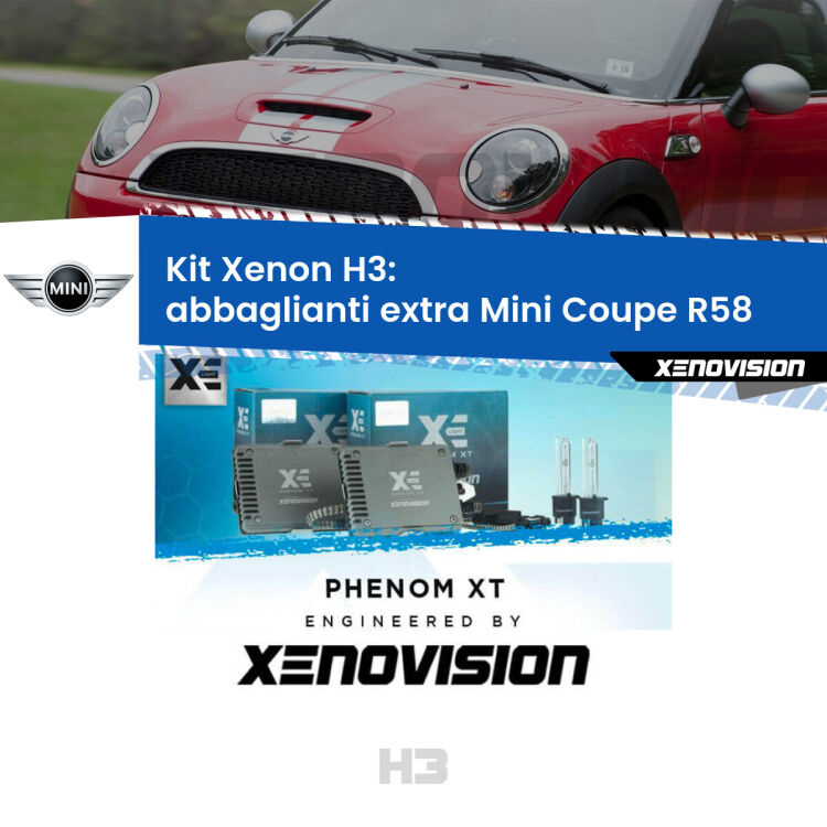 <strong>Kit Xenon H3 Professionale per abbaglianti extra Mini Coupe </strong> R58 2011 - 2015. Taglio di luce perfetto, zero spie e riverberi. Leggendaria elettronica Canbus Xenovision. Qualità Massima Garantita.