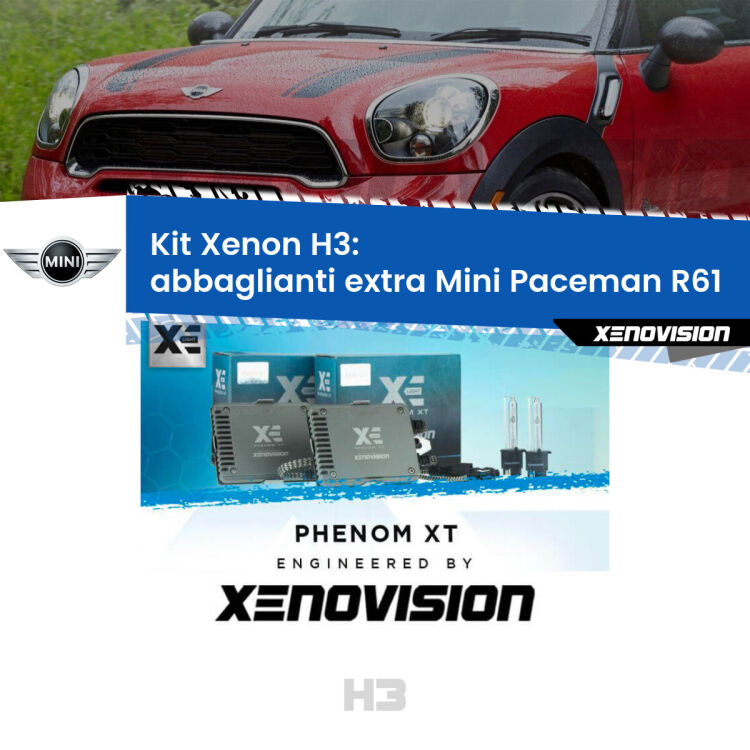 <strong>Kit Xenon H3 Professionale per abbaglianti extra Mini Paceman </strong> R61 2012 - 2016. Taglio di luce perfetto, zero spie e riverberi. Leggendaria elettronica Canbus Xenovision. Qualità Massima Garantita.
