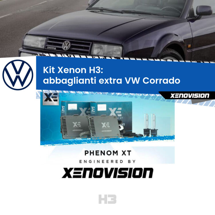 <strong>Kit Xenon H3 Professionale per abbaglianti extra VW Corrado </strong>  1988 - 1995. Taglio di luce perfetto, zero spie e riverberi. Leggendaria elettronica Canbus Xenovision. Qualità Massima Garantita.