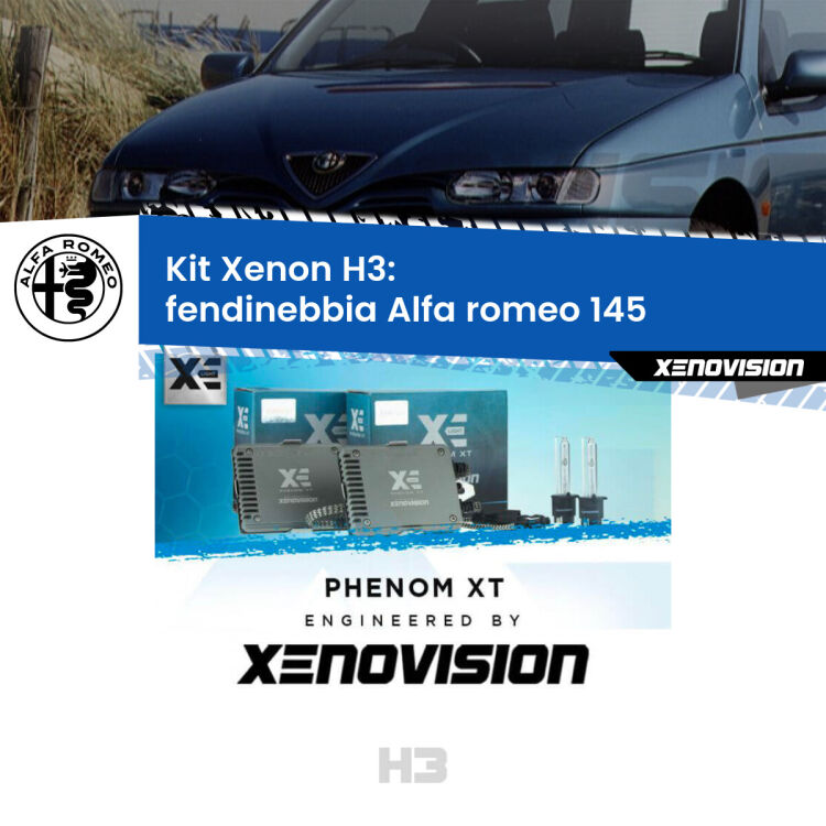 <strong>Kit Xenon H3 Professionale per fendinebbia Alfa romeo 145 </strong>  1994 - 2001. Taglio di luce perfetto, zero spie e riverberi. Leggendaria elettronica Canbus Xenovision. Qualità Massima Garantita.