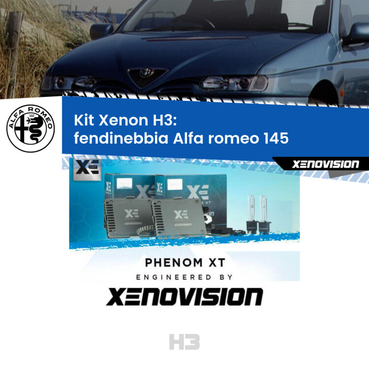 0 Kit Xenon H3 Canbus per Fendinebbia Alfa romeo 145 1994 - 2001 <strong>Kit Xenon H3 Professionale per fendinebbia Alfa romeo 145 </strong> 1994 - 2001. Taglio di luce perfetto, zero spie e riverberi. Leggendaria elettronica Canbus Xenovision. Qualità Massima Garantita.