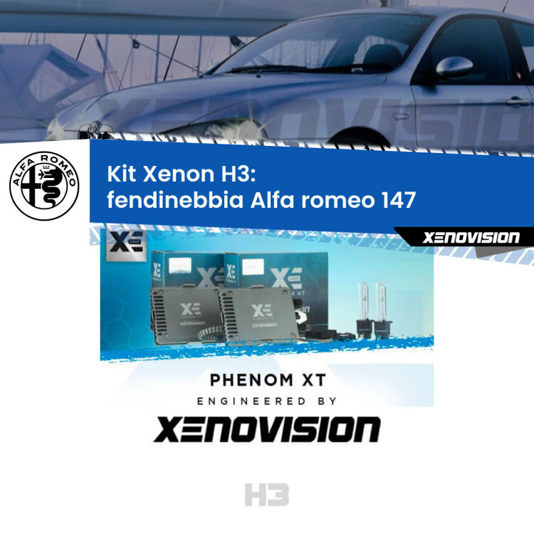 <strong>Kit Xenon H3 Professionale per fendinebbia Alfa romeo 147 </strong>  2005 - 2010. Taglio di luce perfetto, zero spie e riverberi. Leggendaria elettronica Canbus Xenovision. Qualità Massima Garantita.
