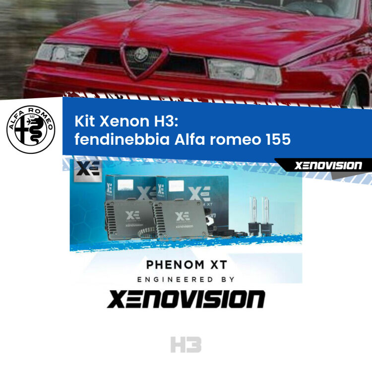 <strong>Kit Xenon H3 Professionale per fendinebbia Alfa romeo 155 </strong>  1992 - 1997. Taglio di luce perfetto, zero spie e riverberi. Leggendaria elettronica Canbus Xenovision. Qualità Massima Garantita.