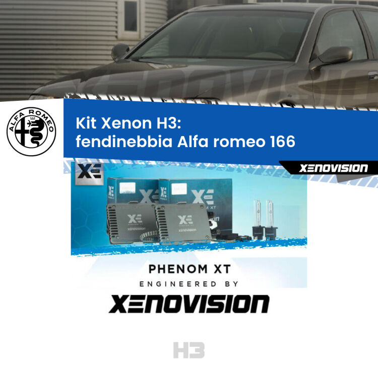 <strong>Kit Xenon H3 Professionale per fendinebbia Alfa romeo 166 </strong>  1998 - 2007. Taglio di luce perfetto, zero spie e riverberi. Leggendaria elettronica Canbus Xenovision. Qualità Massima Garantita.