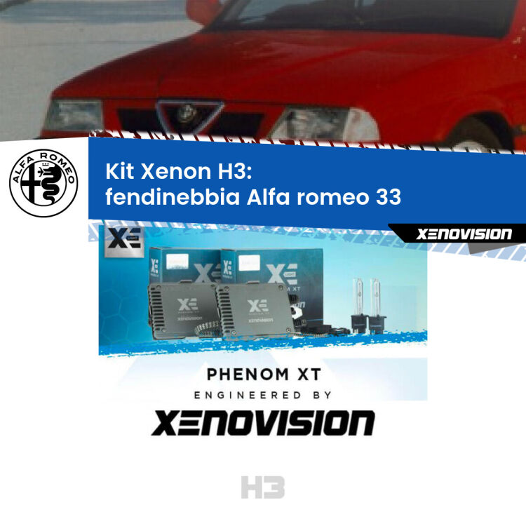 <strong>Kit Xenon H3 Professionale per fendinebbia Alfa romeo 33 </strong>  1990 - 1994. Taglio di luce perfetto, zero spie e riverberi. Leggendaria elettronica Canbus Xenovision. Qualità Massima Garantita.