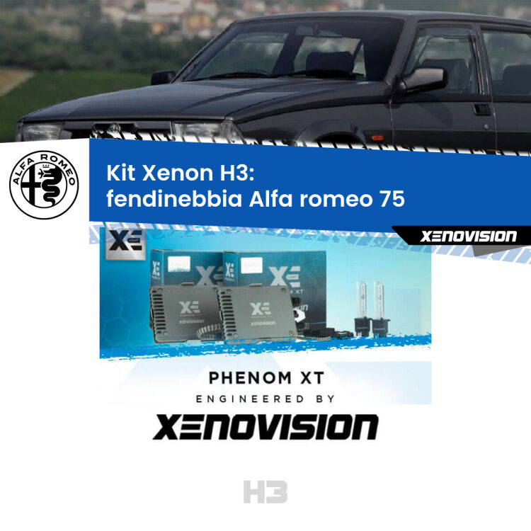 <strong>Kit Xenon H3 Professionale per fendinebbia Alfa romeo 75 </strong>  1985 - 1992. Taglio di luce perfetto, zero spie e riverberi. Leggendaria elettronica Canbus Xenovision. Qualità Massima Garantita.