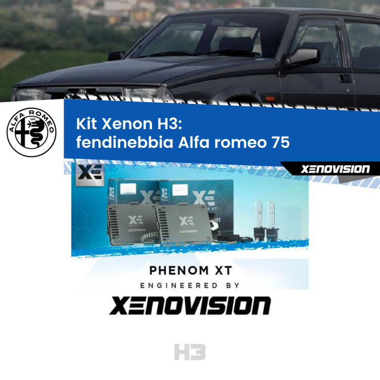 Kit Xenon H3 Canbus per Fendinebbia Alfa romeo 75  1985 - 1992 <strong>Kit Xenon H3 Professionale per fendinebbia Alfa romeo 75 </strong>  1985 - 1992. Taglio di luce perfetto, zero spie e riverberi. Leggendaria elettronica Canbus Xenovision. Qualità Massima Garantita.