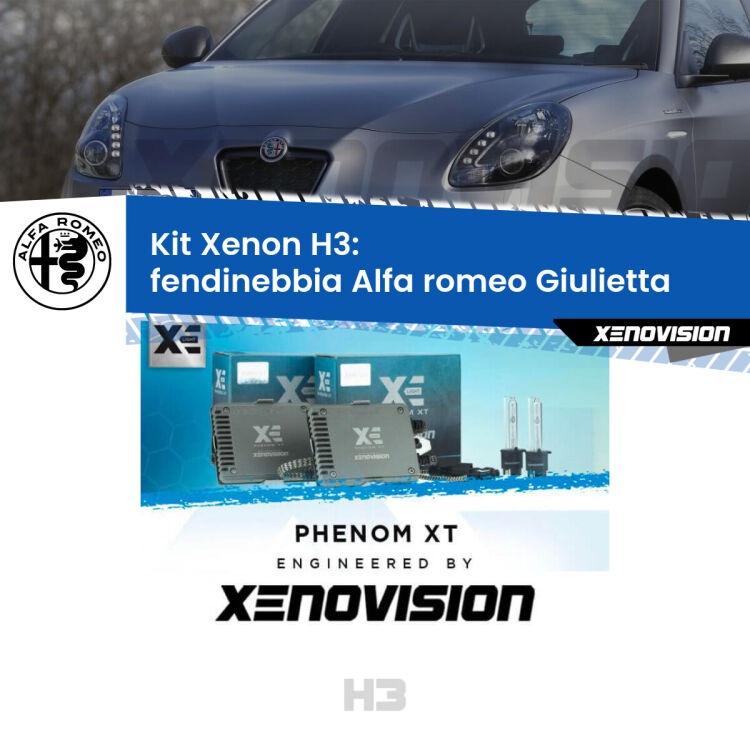 <strong>Kit Xenon H3 Professionale per fendinebbia Alfa romeo Giulietta </strong>  2010 in poi. Taglio di luce perfetto, zero spie e riverberi. Leggendaria elettronica Canbus Xenovision. Qualità Massima Garantita.