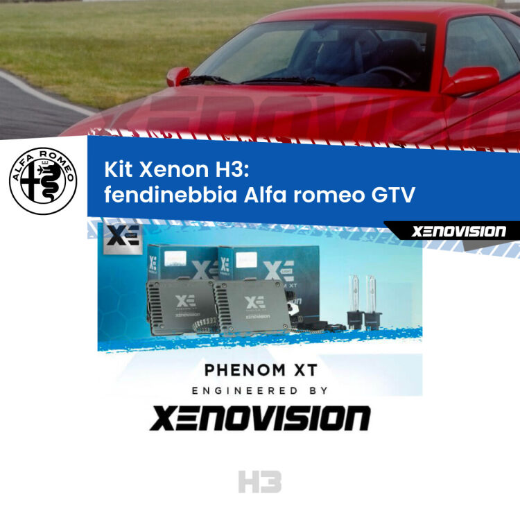 <strong>Kit Xenon H3 Professionale per fendinebbia Alfa romeo GTV </strong>  1995 - 2005. Taglio di luce perfetto, zero spie e riverberi. Leggendaria elettronica Canbus Xenovision. Qualità Massima Garantita.