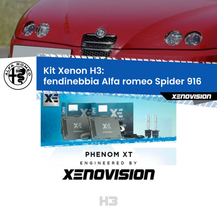 <strong>Kit Xenon H3 Professionale per fendinebbia Alfa romeo Spider </strong> 916 1995 - 2005. Taglio di luce perfetto, zero spie e riverberi. Leggendaria elettronica Canbus Xenovision. Qualità Massima Garantita.