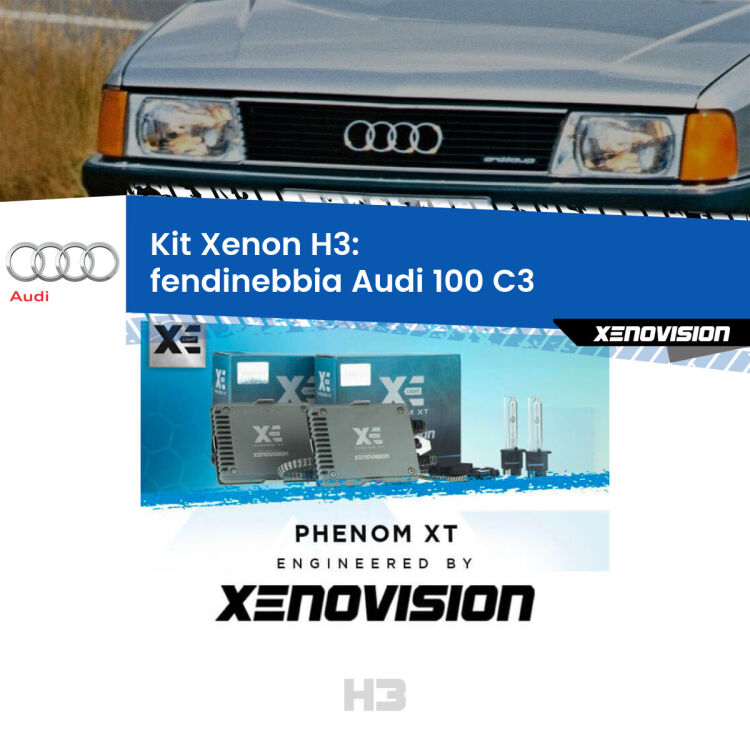 <strong>Kit Xenon H3 Professionale per fendinebbia Audi 100 </strong> C3 1982 - 1990. Taglio di luce perfetto, zero spie e riverberi. Leggendaria elettronica Canbus Xenovision. Qualità Massima Garantita.