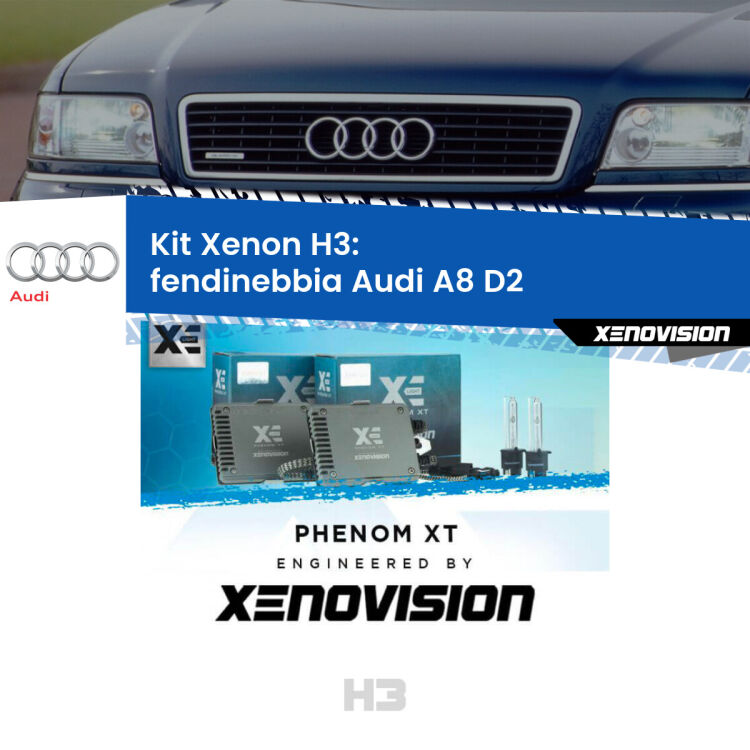 <strong>Kit Xenon H3 Professionale per fendinebbia Audi A8 </strong> D2 1994 - 1998. Taglio di luce perfetto, zero spie e riverberi. Leggendaria elettronica Canbus Xenovision. Qualità Massima Garantita.