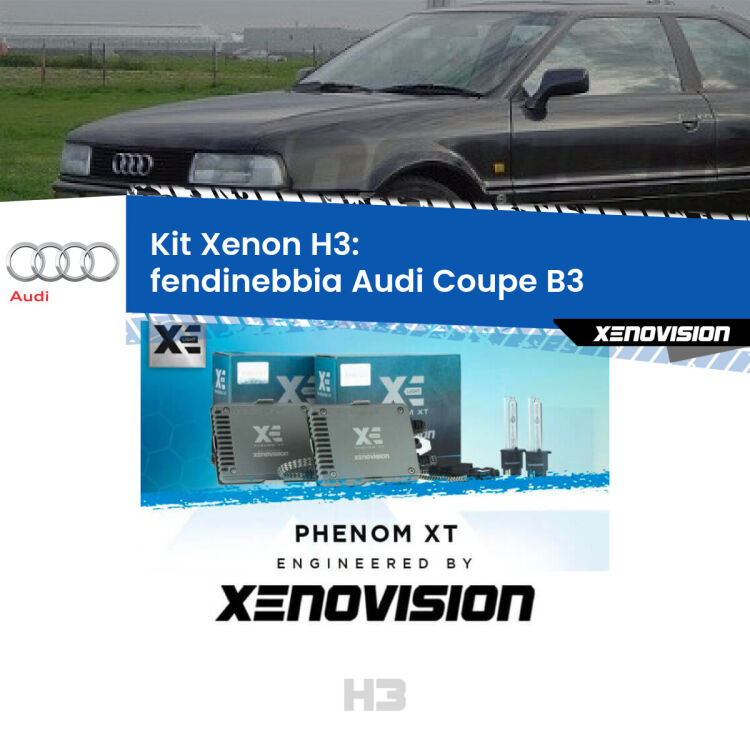 <strong>Kit Xenon H3 Professionale per fendinebbia Audi Coupe </strong> B3 1988 - 1996. Taglio di luce perfetto, zero spie e riverberi. Leggendaria elettronica Canbus Xenovision. Qualità Massima Garantita.