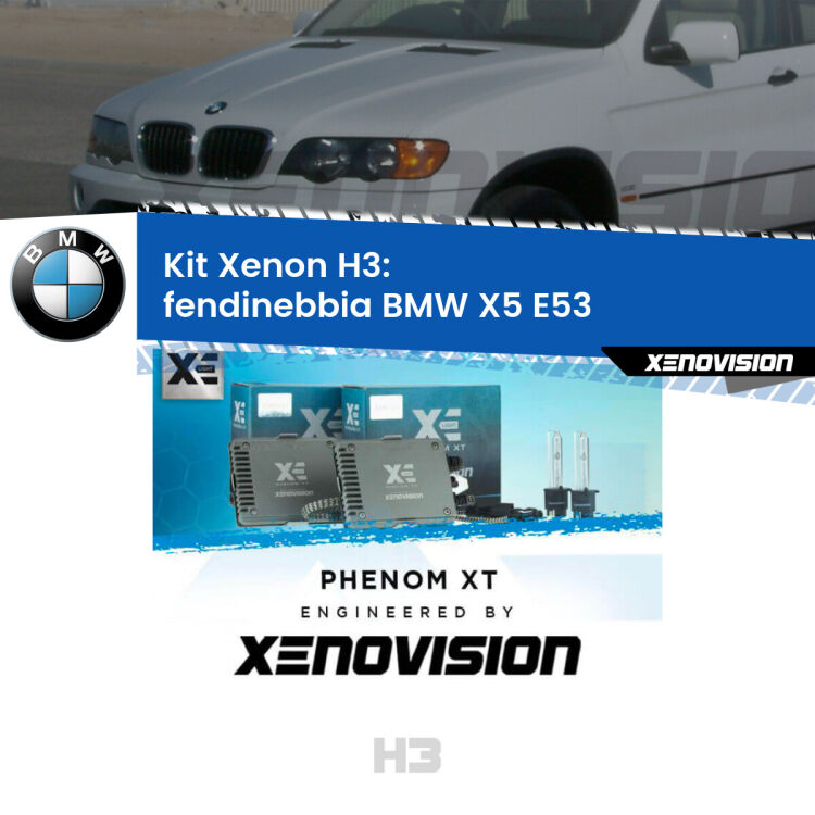<strong>Kit Xenon H3 Professionale per fendinebbia BMW X5 </strong> E53 1999 - 2002. Taglio di luce perfetto, zero spie e riverberi. Leggendaria elettronica Canbus Xenovision. Qualità Massima Garantita.