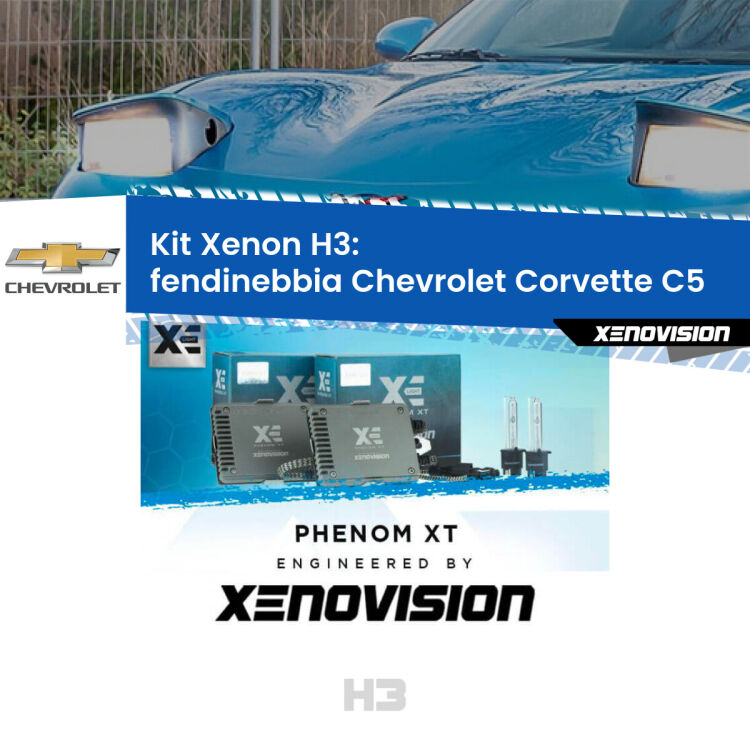 <strong>Kit Xenon H3 Professionale per fendinebbia Chevrolet Corvette </strong> C5 1997 - 2004. Taglio di luce perfetto, zero spie e riverberi. Leggendaria elettronica Canbus Xenovision. Qualità Massima Garantita.