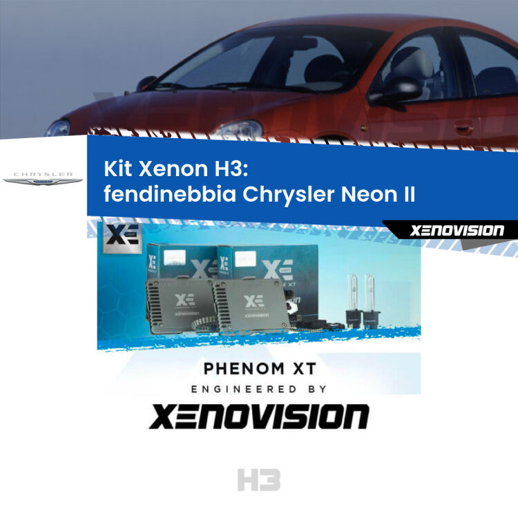 <strong>Kit Xenon H3 Professionale per fendinebbia Chrysler Neon II </strong>  1999 - 2006. Taglio di luce perfetto, zero spie e riverberi. Leggendaria elettronica Canbus Xenovision. Qualità Massima Garantita.
