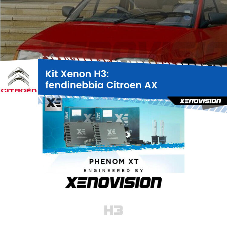 <strong>Kit Xenon H3 Professionale per fendinebbia Citroen AX </strong>  1986 - 1998. Taglio di luce perfetto, zero spie e riverberi. Leggendaria elettronica Canbus Xenovision. Qualità Massima Garantita.