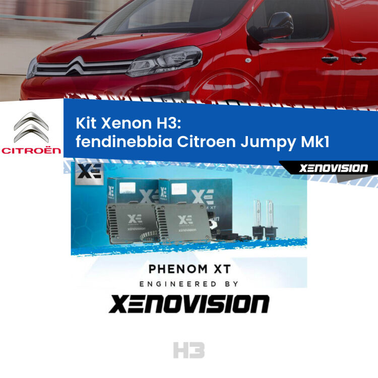 <strong>Kit Xenon H3 Professionale per fendinebbia Citroen Jumpy </strong> Mk1 1994 - 2005. Taglio di luce perfetto, zero spie e riverberi. Leggendaria elettronica Canbus Xenovision. Qualità Massima Garantita.