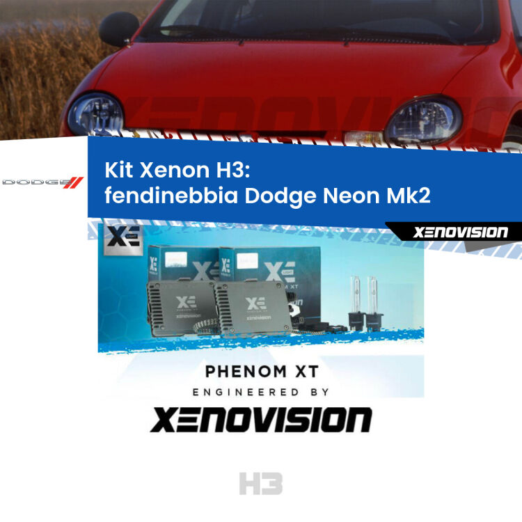 <strong>Kit Xenon H3 Professionale per fendinebbia Dodge Neon </strong> Mk2 1999 - 2005. Taglio di luce perfetto, zero spie e riverberi. Leggendaria elettronica Canbus Xenovision. Qualità Massima Garantita.