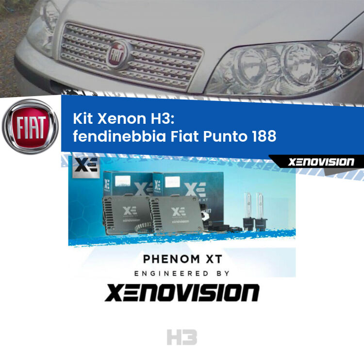 <strong>Kit Xenon H3 Professionale per fendinebbia Fiat Punto </strong> 188 1999 - 2010. Taglio di luce perfetto, zero spie e riverberi. Leggendaria elettronica Canbus Xenovision. Qualità Massima Garantita.
