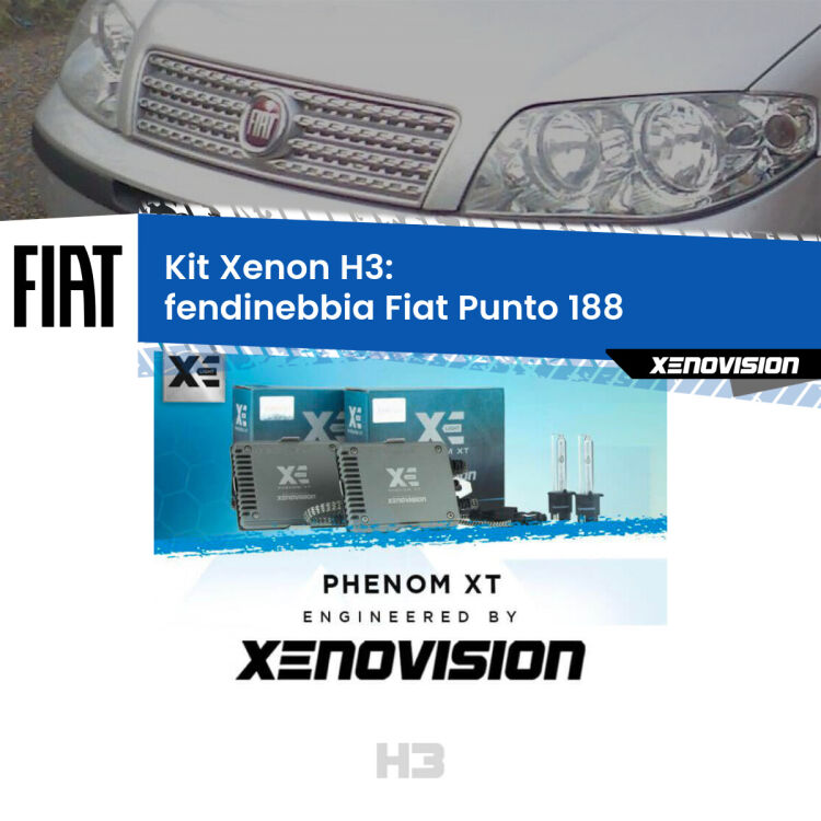 Kit Xenon H3 Canbus per Fendinebbia Fiat Punto 188 1999 - 2010 <strong>Kit Xenon H3 Professionale per fendinebbia Fiat Punto </strong> 188 1999 - 2010. Taglio di luce perfetto, zero spie e riverberi. Leggendaria elettronica Canbus Xenovision. Qualità Massima Garantita.