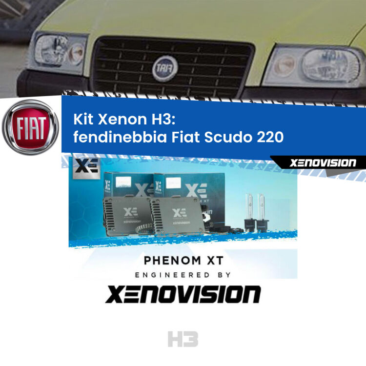 <strong>Kit Xenon H3 Professionale per fendinebbia Fiat Scudo </strong> 220 1996 - 2003. Taglio di luce perfetto, zero spie e riverberi. Leggendaria elettronica Canbus Xenovision. Qualità Massima Garantita.
