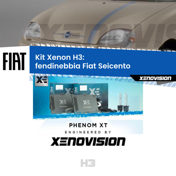 0 Kit Xenon H3 Canbus per Fendinebbia Fiat Seicento 1998 - 2010 <strong>Kit Xenon H3 Professionale per fendinebbia Fiat Seicento </strong> 1998 - 2010. Taglio di luce perfetto, zero spie e riverberi. Leggendaria elettronica Canbus Xenovision. Qualità Massima Garantita.