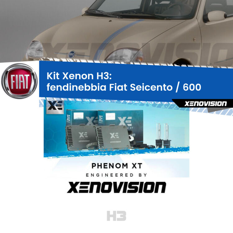 <strong>Kit Xenon H3 Professionale per fendinebbia Fiat Seicento / 600 </strong>  1998 - 2010. Taglio di luce perfetto, zero spie e riverberi. Leggendaria elettronica Canbus Xenovision. Qualità Massima Garantita.