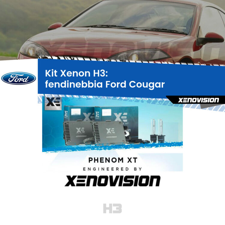 <strong>Kit Xenon H3 Professionale per fendinebbia Ford Cougar </strong>  1998 - 2001. Taglio di luce perfetto, zero spie e riverberi. Leggendaria elettronica Canbus Xenovision. Qualità Massima Garantita.