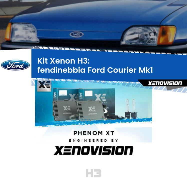 <strong>Kit Xenon H3 Professionale per fendinebbia Ford Courier </strong> Mk1 1991 - 1995. Taglio di luce perfetto, zero spie e riverberi. Leggendaria elettronica Canbus Xenovision. Qualità Massima Garantita.