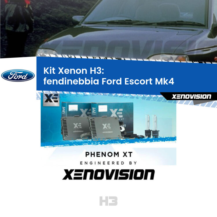 <strong>Kit Xenon H3 Professionale per fendinebbia Ford Escort </strong> Mk4 1990 - 2000. Taglio di luce perfetto, zero spie e riverberi. Leggendaria elettronica Canbus Xenovision. Qualità Massima Garantita.