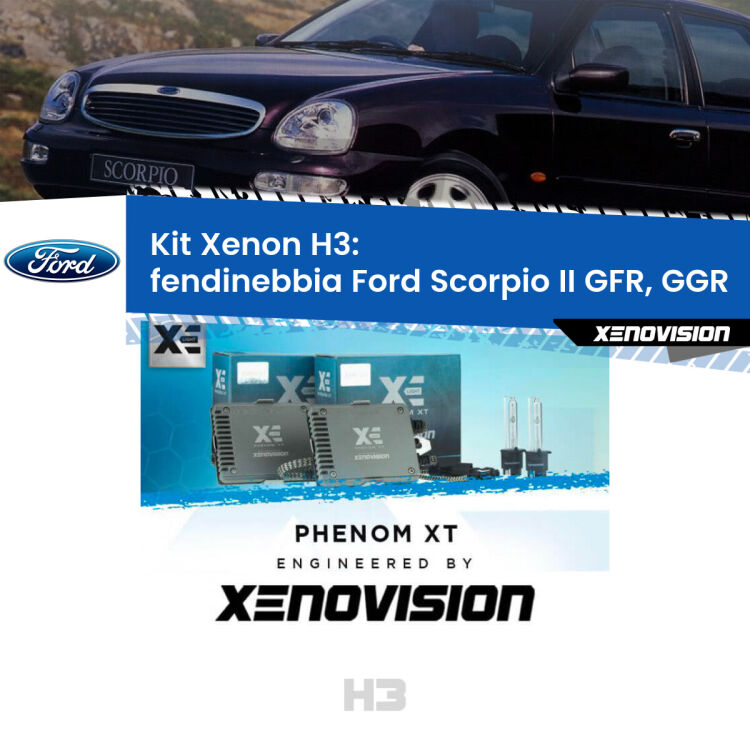 <strong>Kit Xenon H3 Professionale per fendinebbia Ford Scorpio II </strong> GFR, GGR 1994 - 1998. Taglio di luce perfetto, zero spie e riverberi. Leggendaria elettronica Canbus Xenovision. Qualità Massima Garantita.