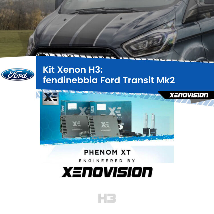 <strong>Kit Xenon H3 Professionale per fendinebbia Ford Transit </strong> Mk2 1994 - 2000. Taglio di luce perfetto, zero spie e riverberi. Leggendaria elettronica Canbus Xenovision. Qualità Massima Garantita.