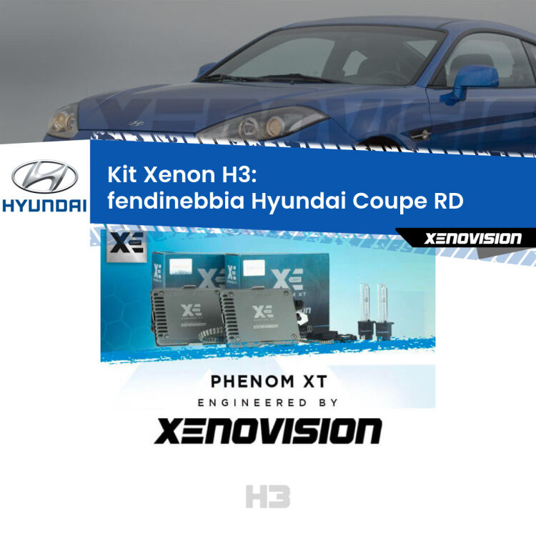 <strong>Kit Xenon H3 Professionale per fendinebbia Hyundai Coupe </strong> RD 1996 - 2002. Taglio di luce perfetto, zero spie e riverberi. Leggendaria elettronica Canbus Xenovision. Qualità Massima Garantita.